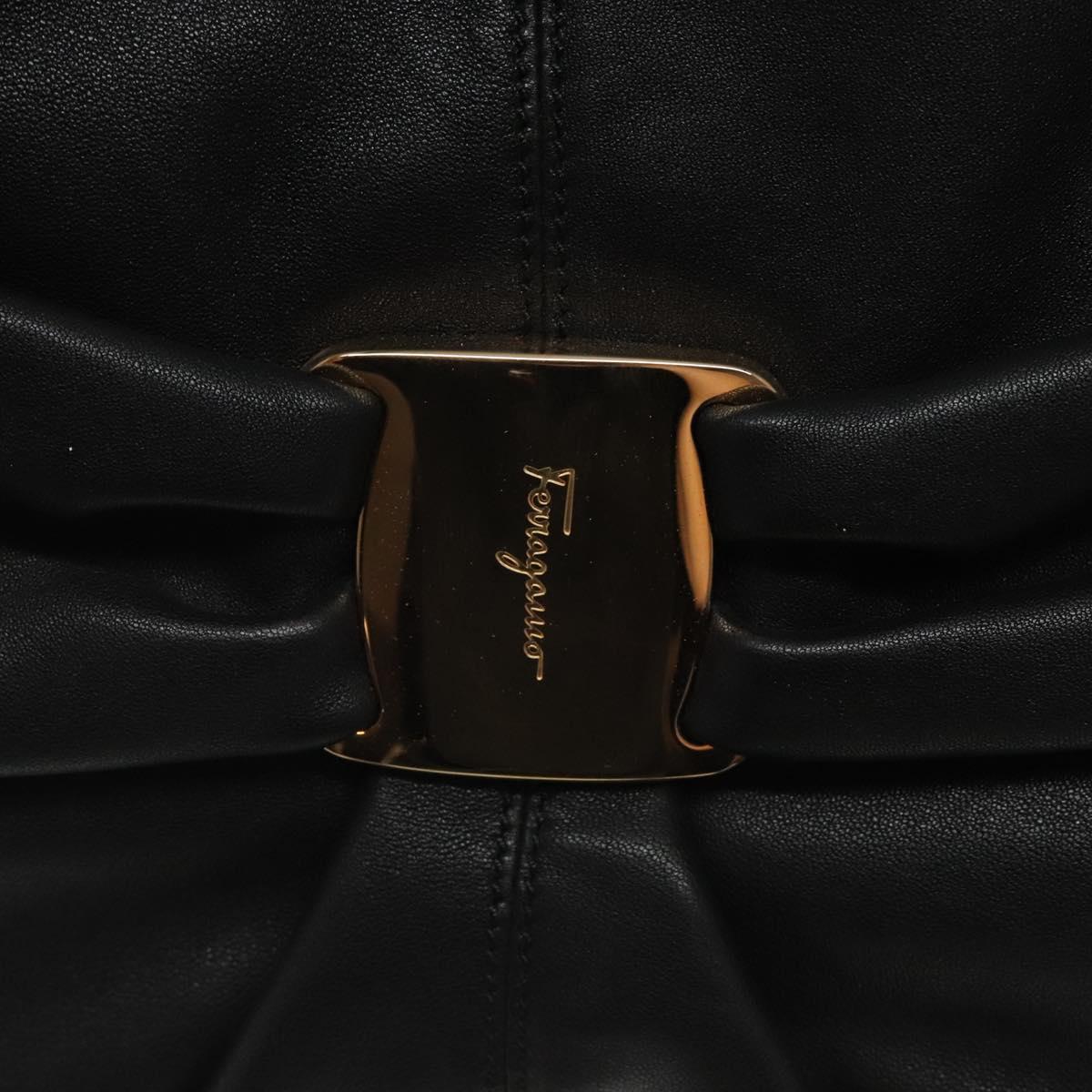 Salvatore Ferragamo Shoulder Bag Leather Black Gold Auth BA2245