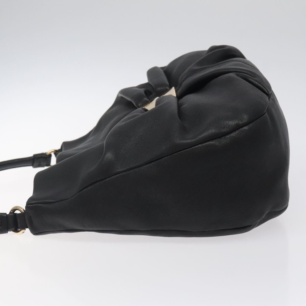 Salvatore Ferragamo Shoulder Bag Leather Black Gold Auth BA2245