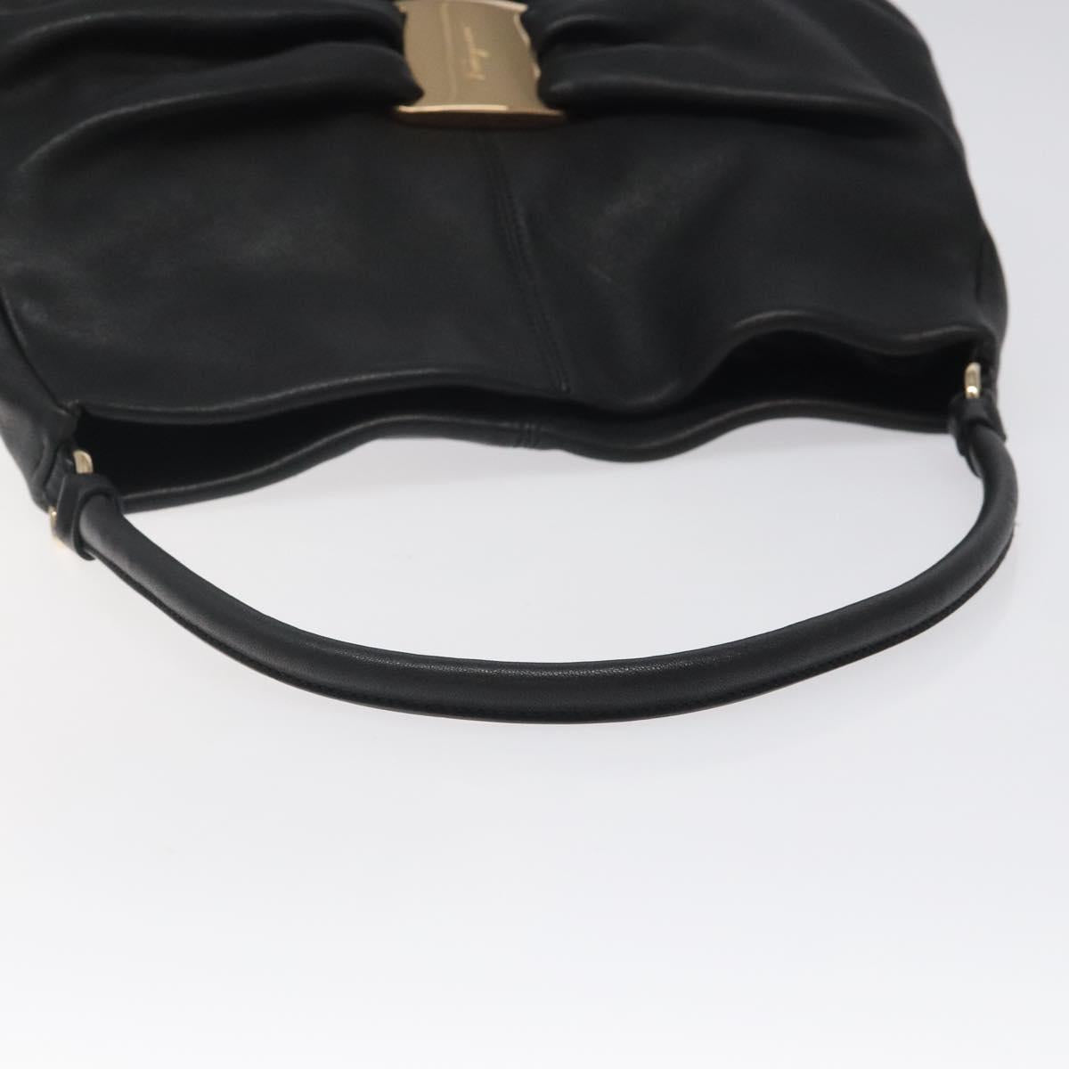 Salvatore Ferragamo Shoulder Bag Leather Black Gold Auth BA2245