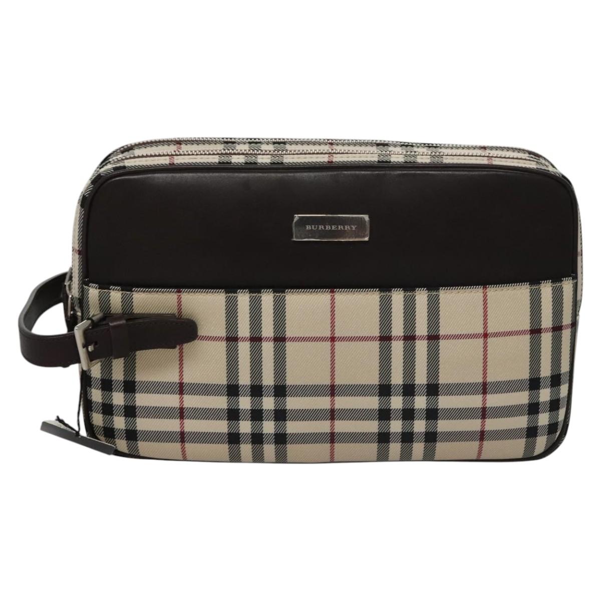 BURBERRY Nova Check Clutch Bag Nylon Beige Auth BA224AV