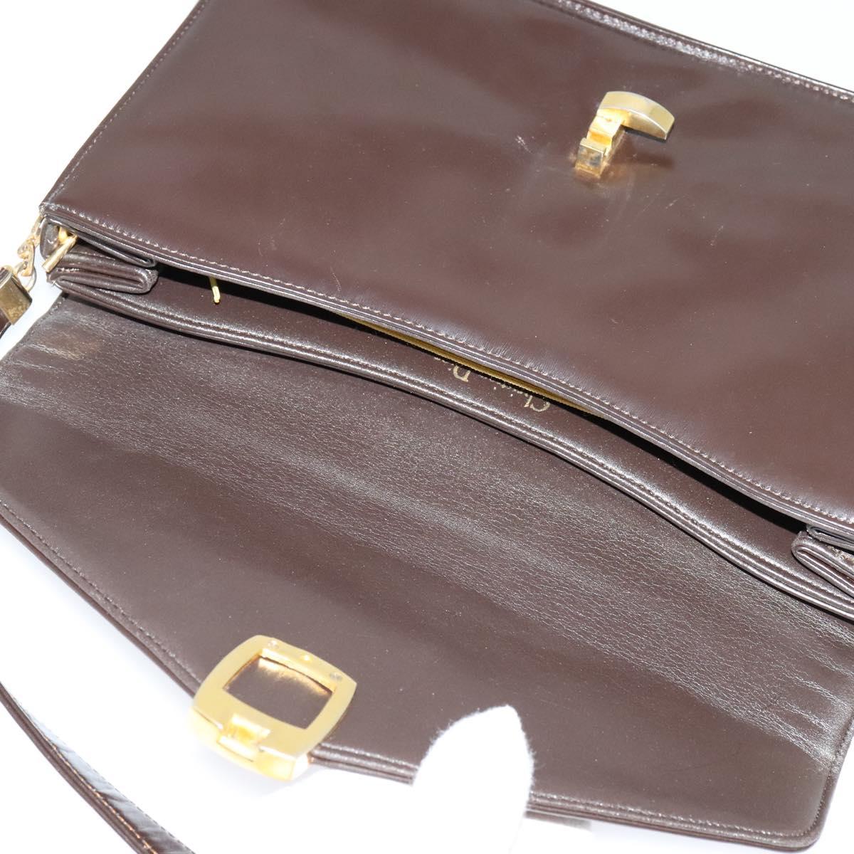 Christian Dior Shoulder Bag Leather Brown Gold Auth BA2252