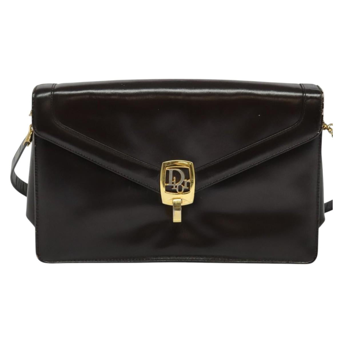 Christian Dior Shoulder Bag Leather Brown Gold Auth BA2252