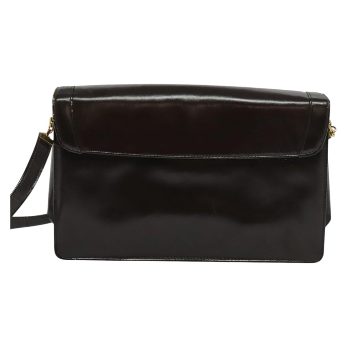 Christian Dior Shoulder Bag Leather Brown Gold Auth BA2252