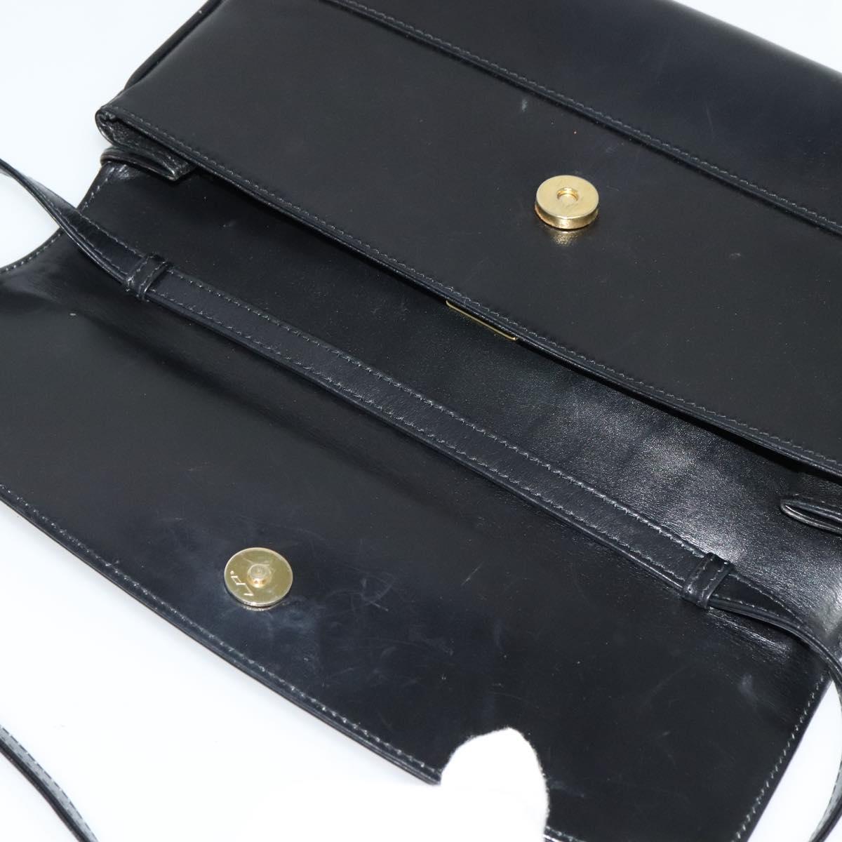 BALLY Shoulder Bag Leather Black Gold Auth BA2261