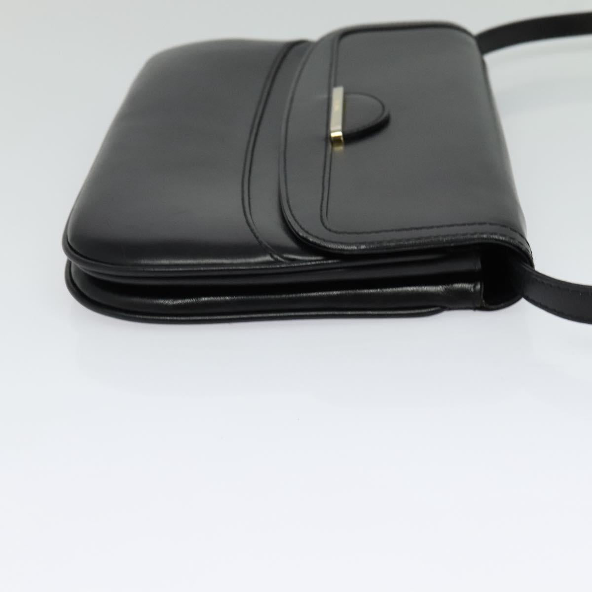 BALLY Shoulder Bag Leather Black Gold Auth BA2261