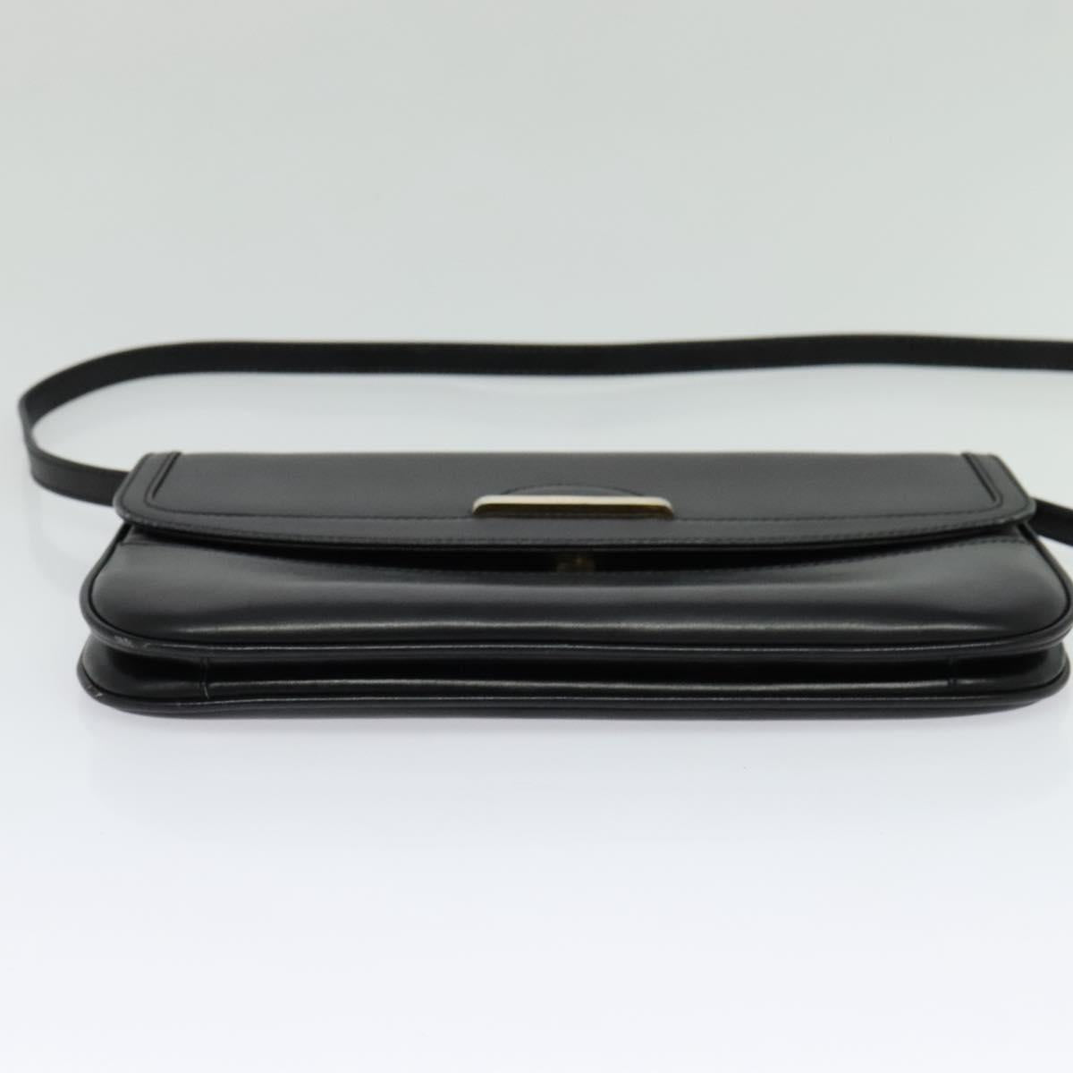 BALLY Shoulder Bag Leather Black Gold Auth BA2261