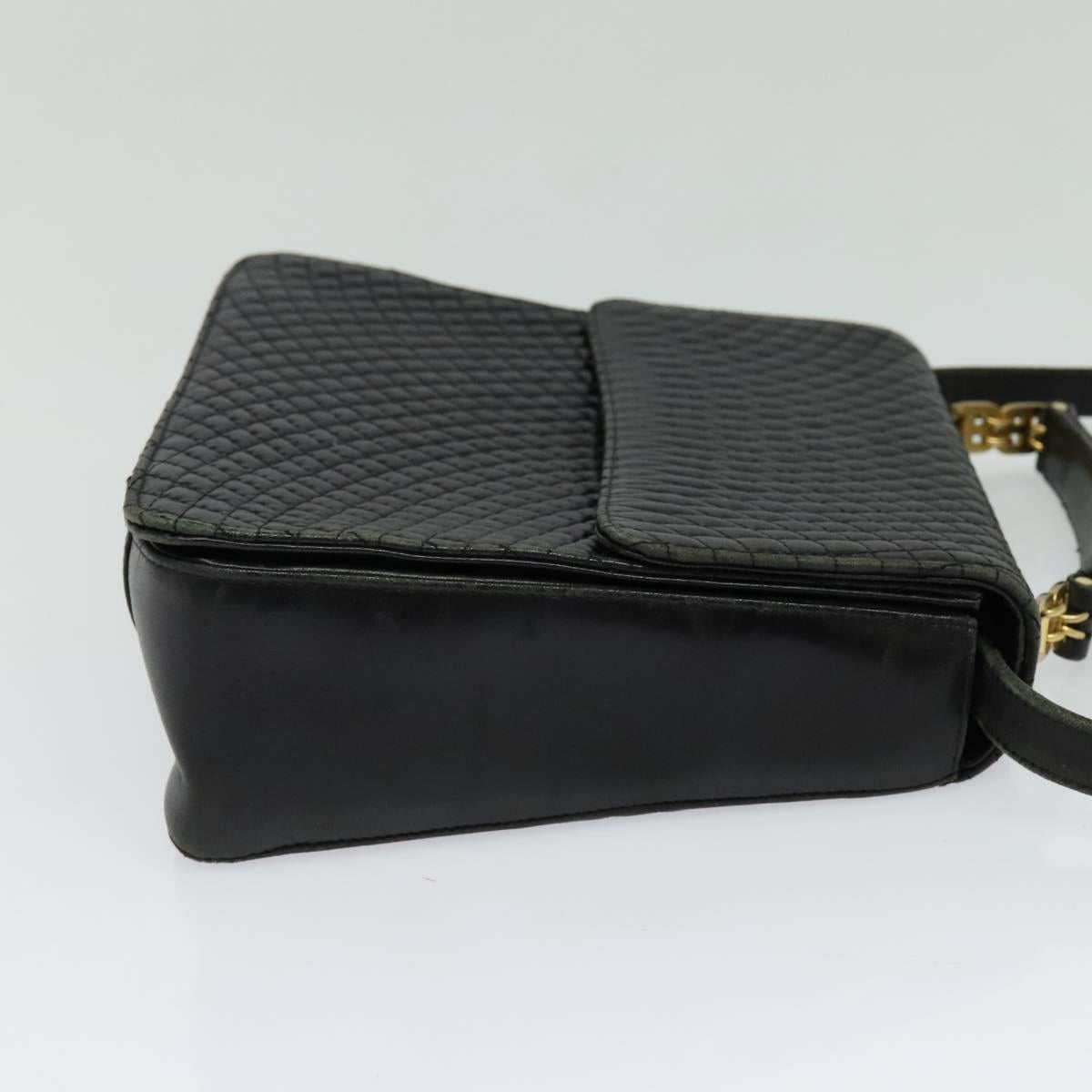 BALLY Hand Bag Leather 2way Black Gold Auth BA2262