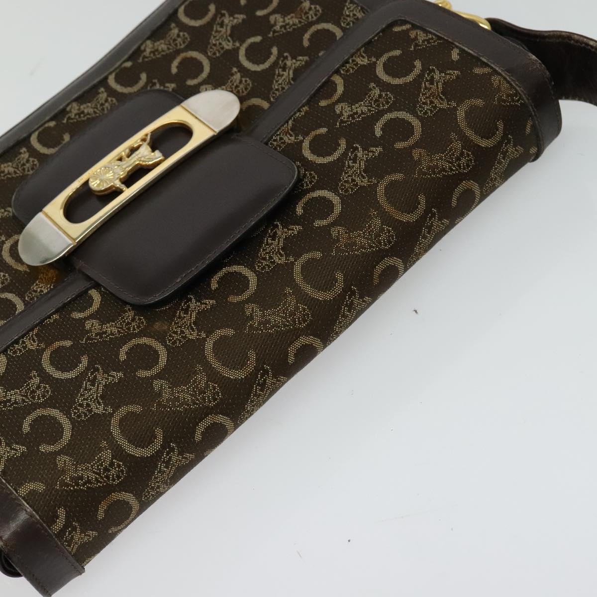 CELINE C Sulky Shoulder Bag Canvas Brown Gold Auth BA2276