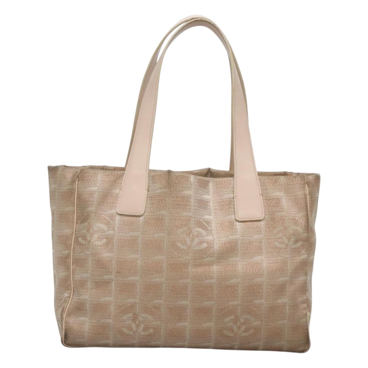 CHANEL New Travel Line Tote Bag Nylon Beige CC Auth BA2277