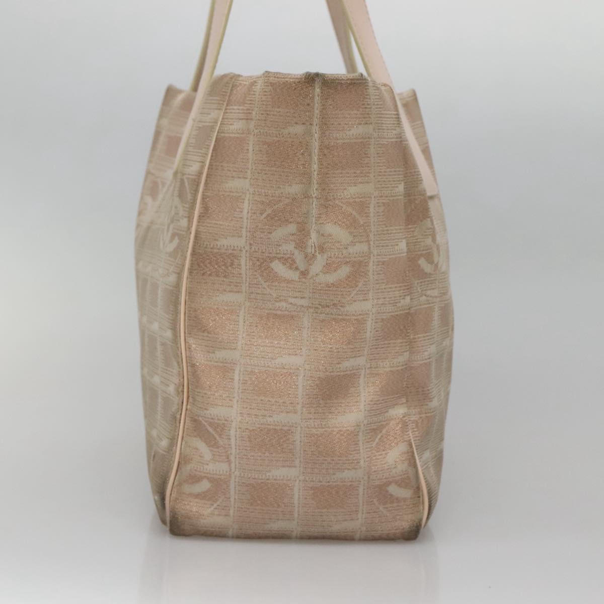 CHANEL New Travel Line Tote Bag Nylon Beige CC Auth BA2277