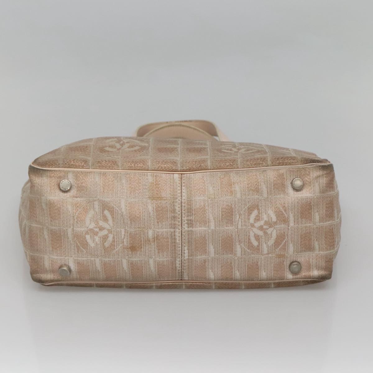 CHANEL New Travel Line Tote Bag Nylon Beige CC Auth BA2277