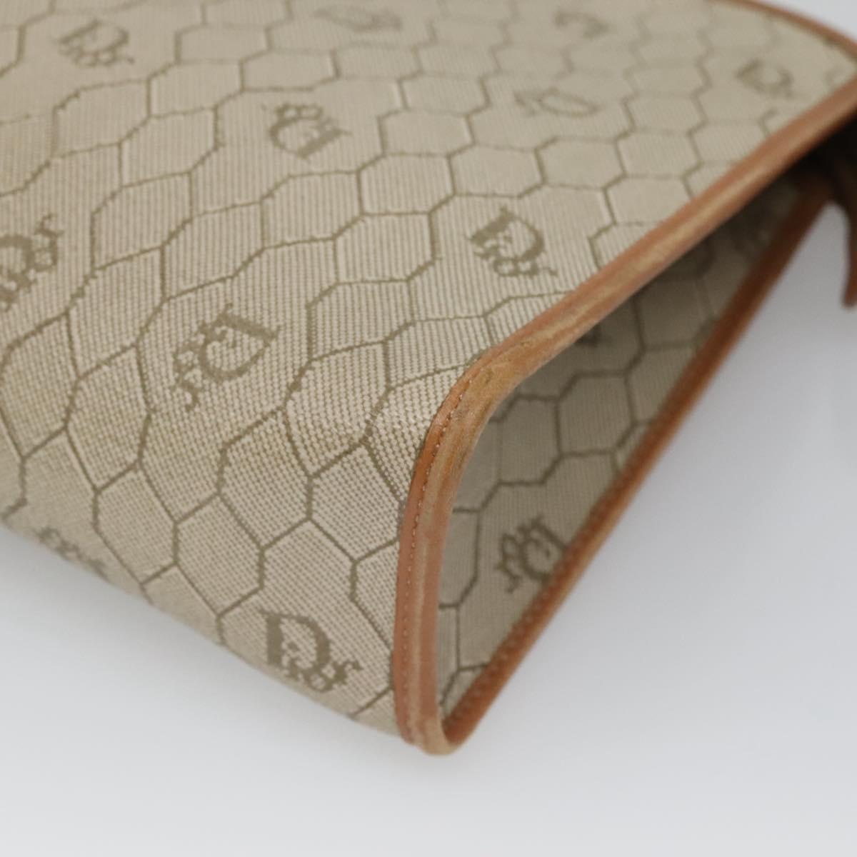 Christian Dior Honeycomb Canvas Clutch Bag PVC Beige Auth BA2283