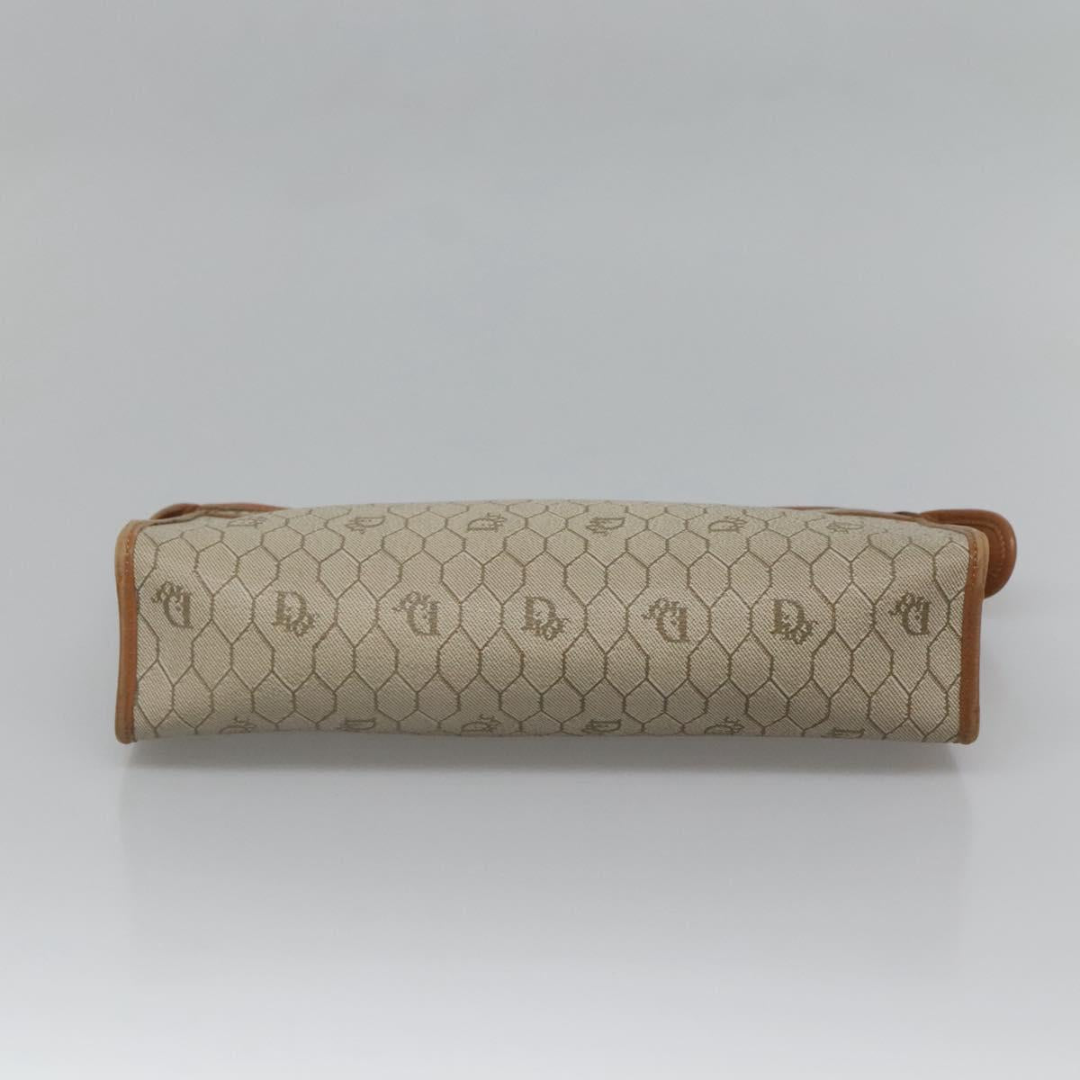 Christian Dior Honeycomb Canvas Clutch Bag PVC Beige Auth BA2283