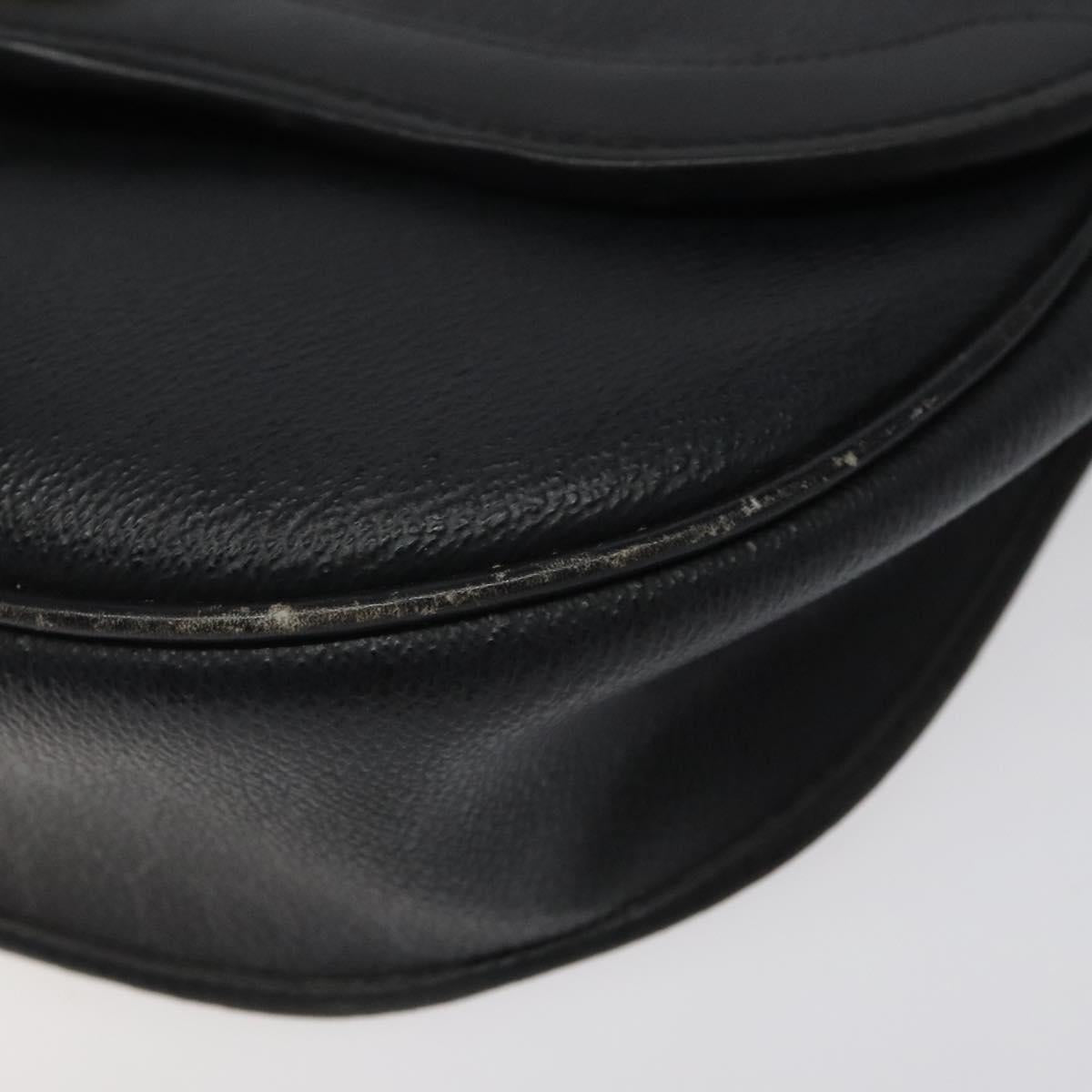 Christian Dior Honeycomb Canvas Shoulder Bag PVC Leather Black Gold Auth BA2285