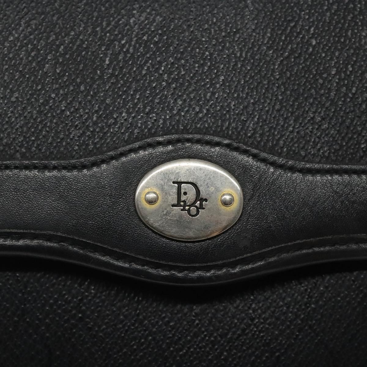 Christian Dior Honeycomb Canvas Shoulder Bag PVC Leather Black Gold Auth BA2285