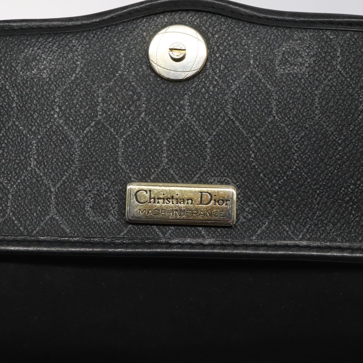 Christian Dior Honeycomb Canvas Shoulder Bag PVC Leather Black Gold Auth BA2285