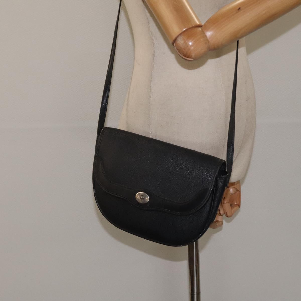 Christian Dior Honeycomb Canvas Shoulder Bag PVC Leather Black Gold Auth BA2285
