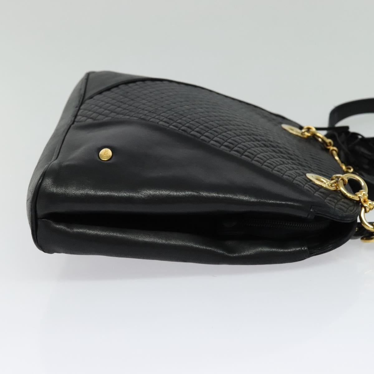 BALLY Shoulder Bag Leather Black Gold Auth BA2292
