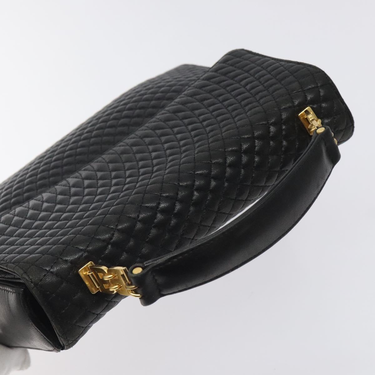 BALLY Hand Bag Leather Black Gold Auth BA2293