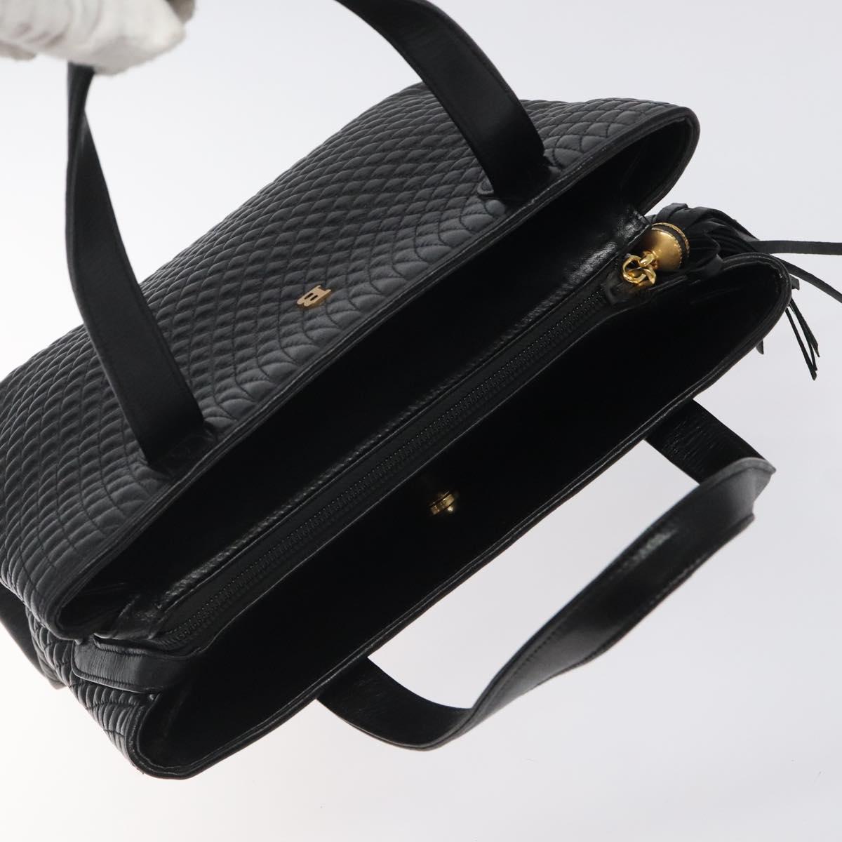 BALLY Hand Bag Leather Black Gold Auth BA2294