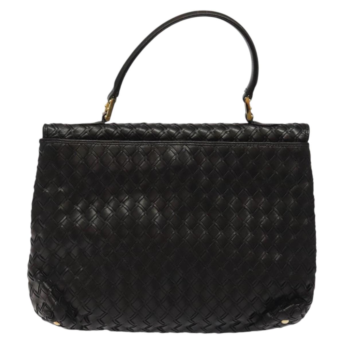 BALLY Hand Bag Leather Black Gold Auth BA2296