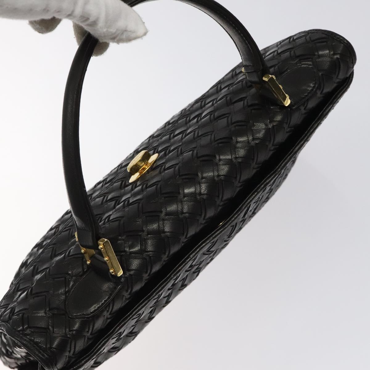 BALLY Hand Bag Leather Black Gold Auth BA2296