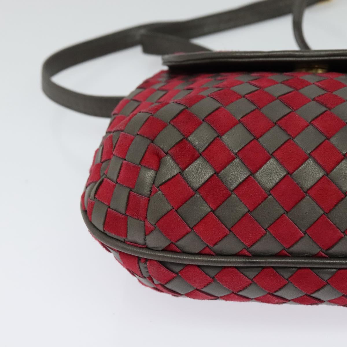 BALLY Shoulder Bag Leather Red Gold Auth BA2299