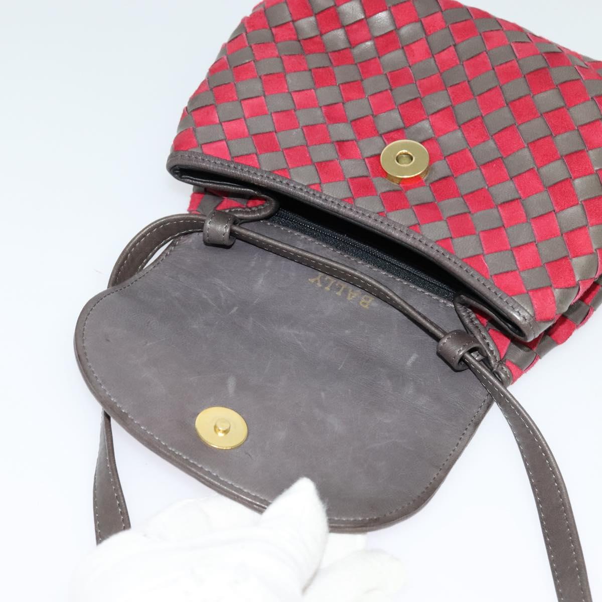 BALLY Shoulder Bag Leather Red Gold Auth BA2299