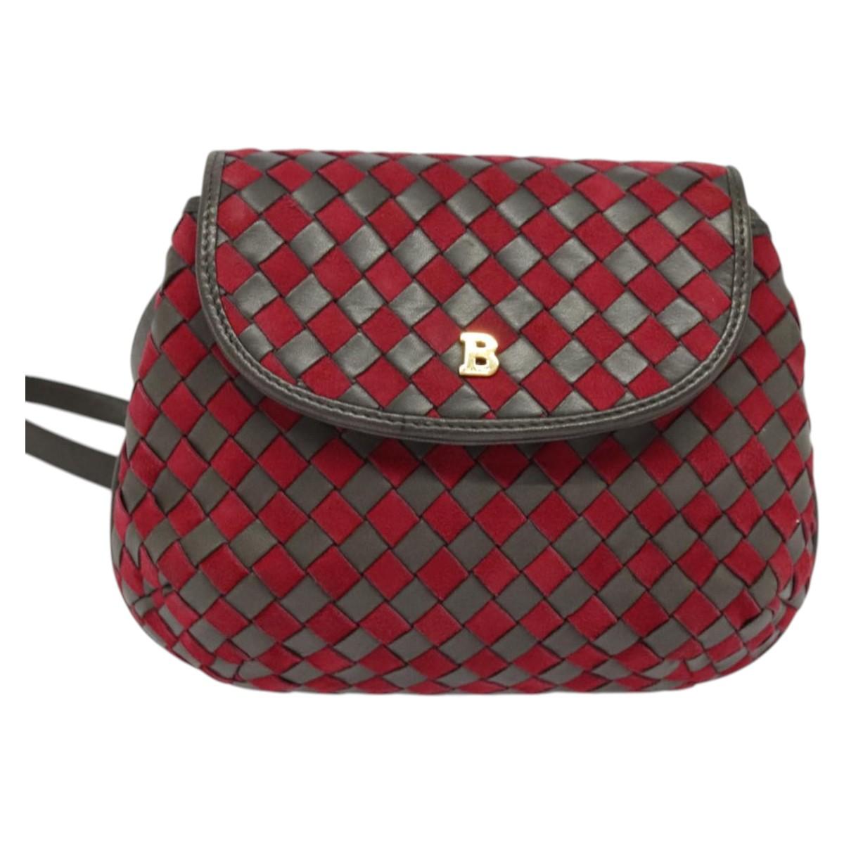 BALLY Shoulder Bag Leather Red Gold Auth BA2299