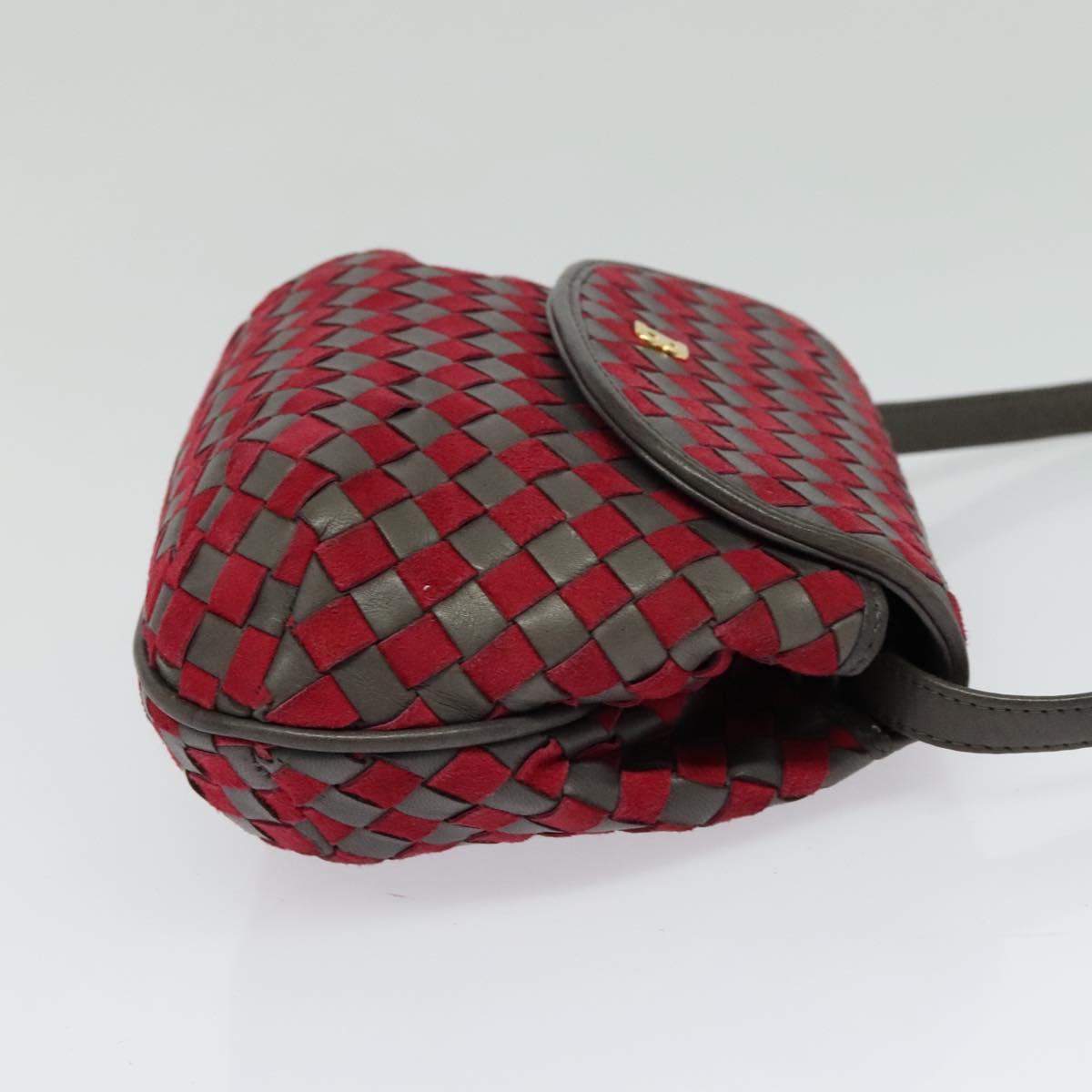 BALLY Shoulder Bag Leather Red Gold Auth BA2299