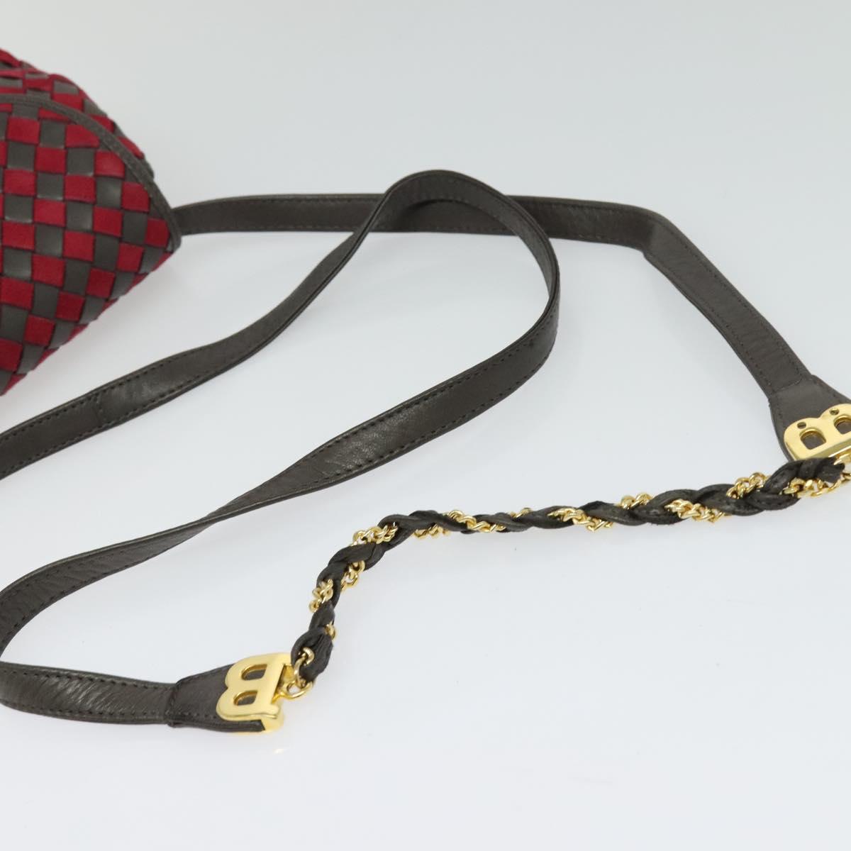 BALLY Shoulder Bag Leather Red Gold Auth BA2299