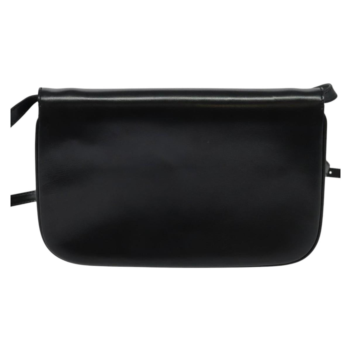 BALLY Shoulder Bag Leather Black Gold Auth BA2300