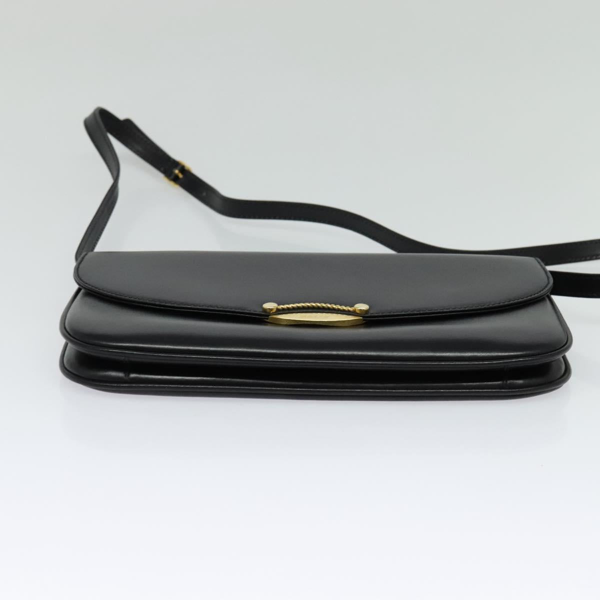 BALLY Shoulder Bag Leather Black Gold Auth BA2300
