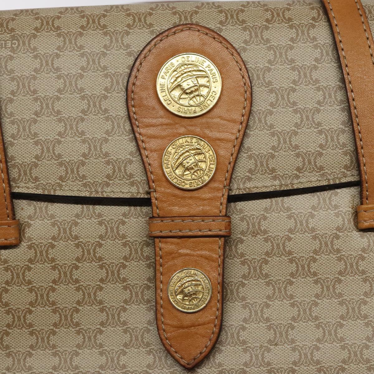 CELINE Macadam Canvas Hand Bag PVC Beige Gold Auth BA2310