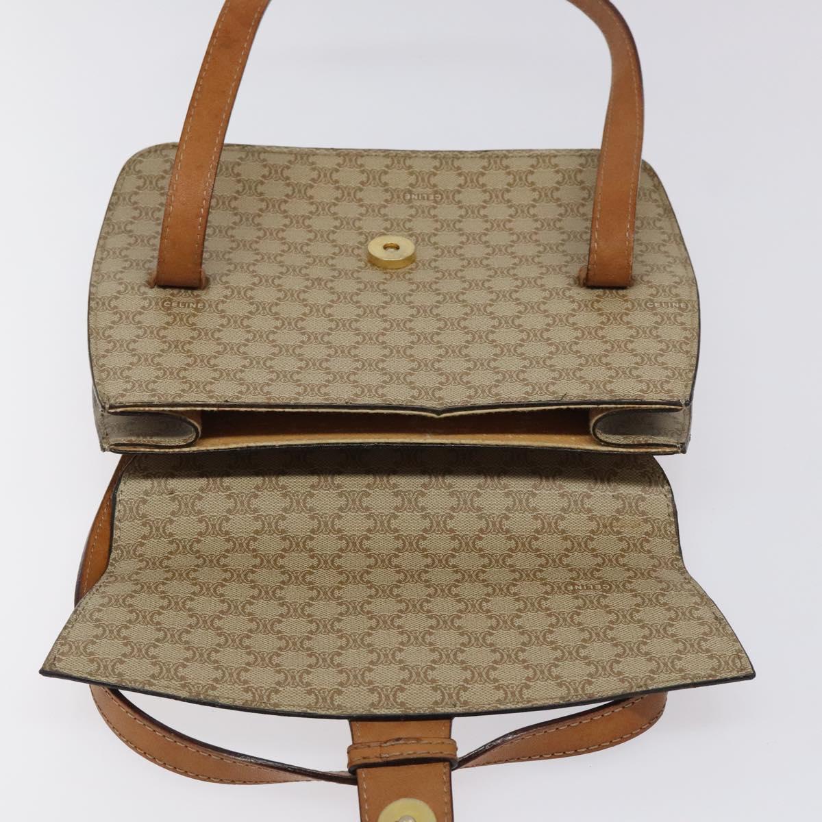 CELINE Macadam Canvas Hand Bag PVC Beige Gold Auth BA2310