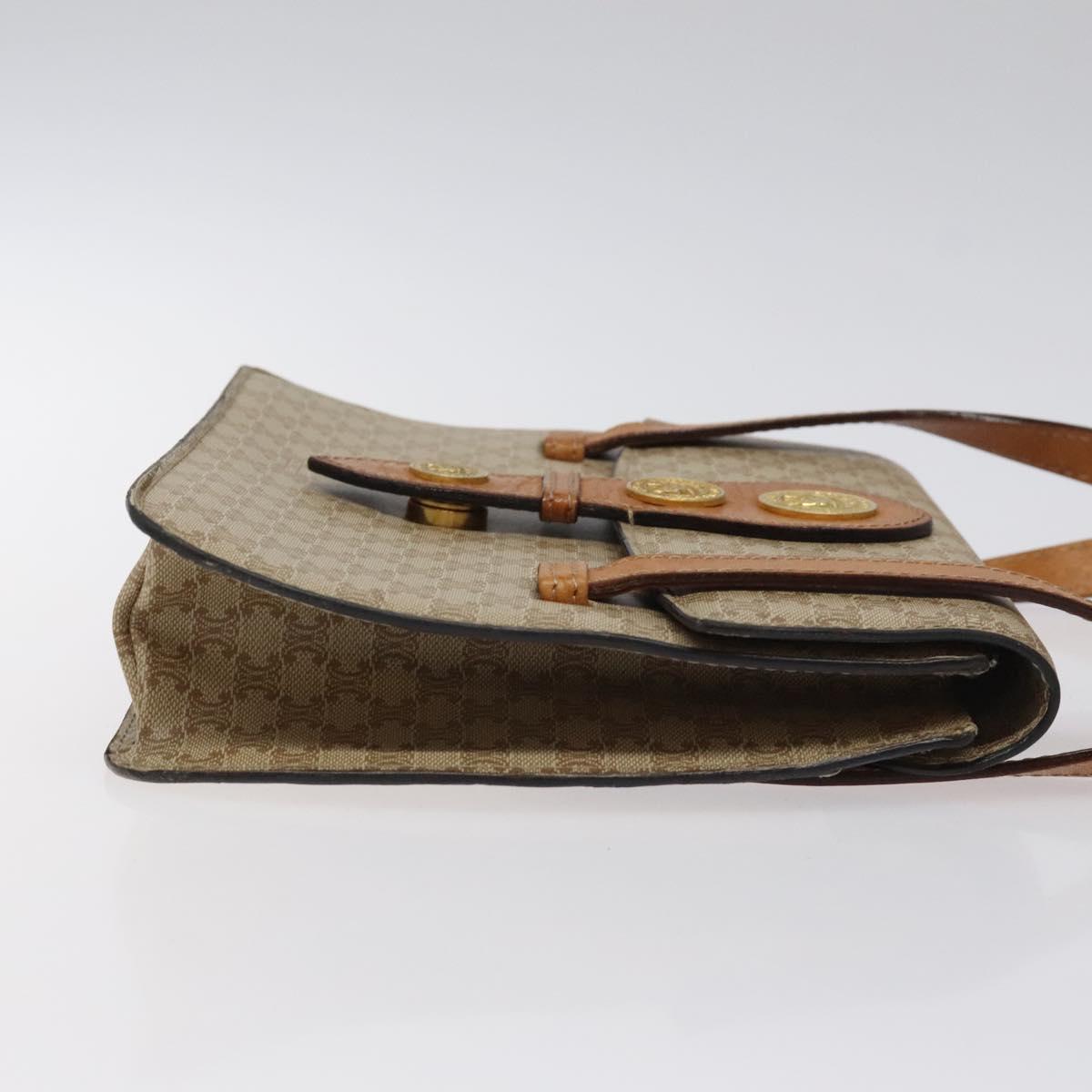 CELINE Macadam Canvas Hand Bag PVC Beige Gold Auth BA2310