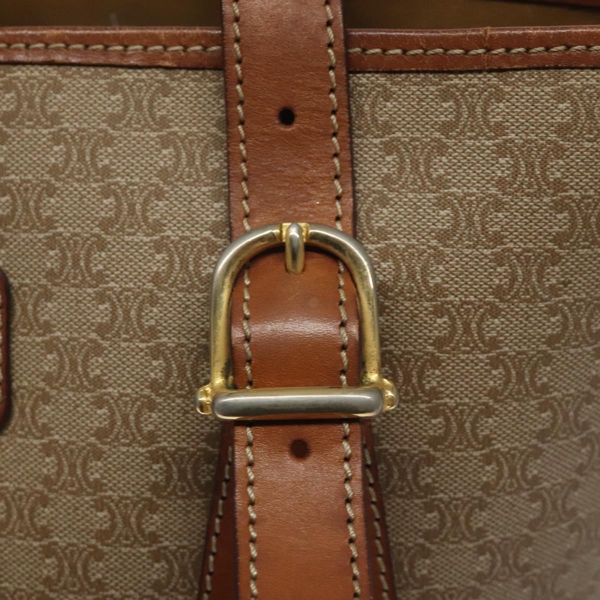 CELINE Macadam Canvas Tote Bag PVC Beige Gold Auth BA2311