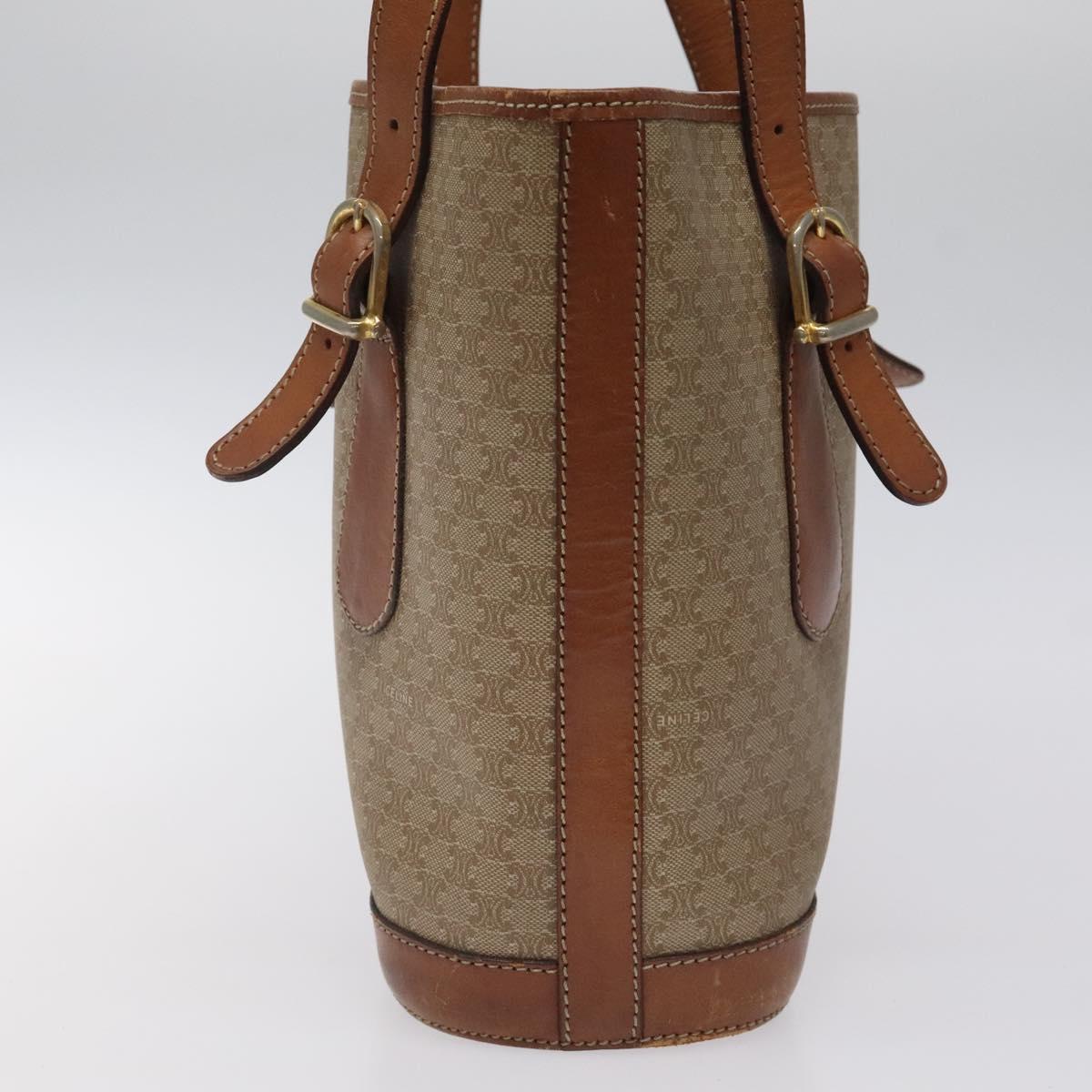 CELINE Macadam Canvas Tote Bag PVC Beige Gold Auth BA2311