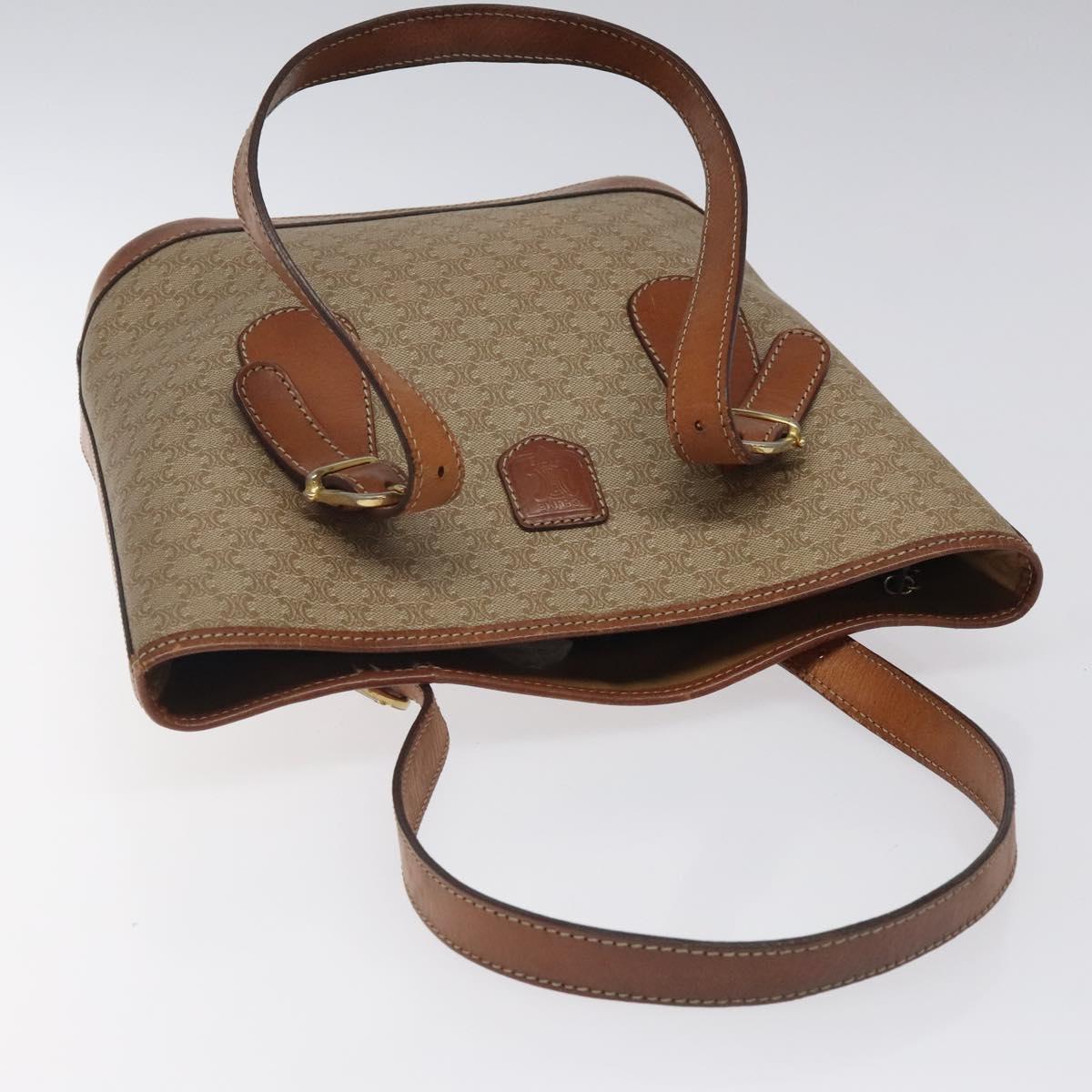 CELINE Macadam Canvas Tote Bag PVC Beige Gold Auth BA2311