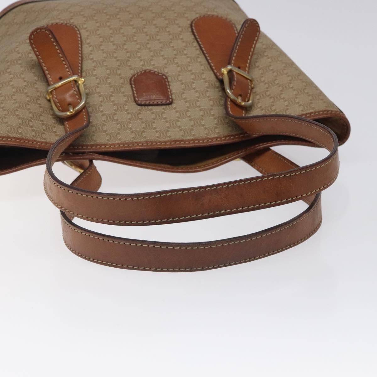 CELINE Macadam Canvas Tote Bag PVC Beige Gold Auth BA2311