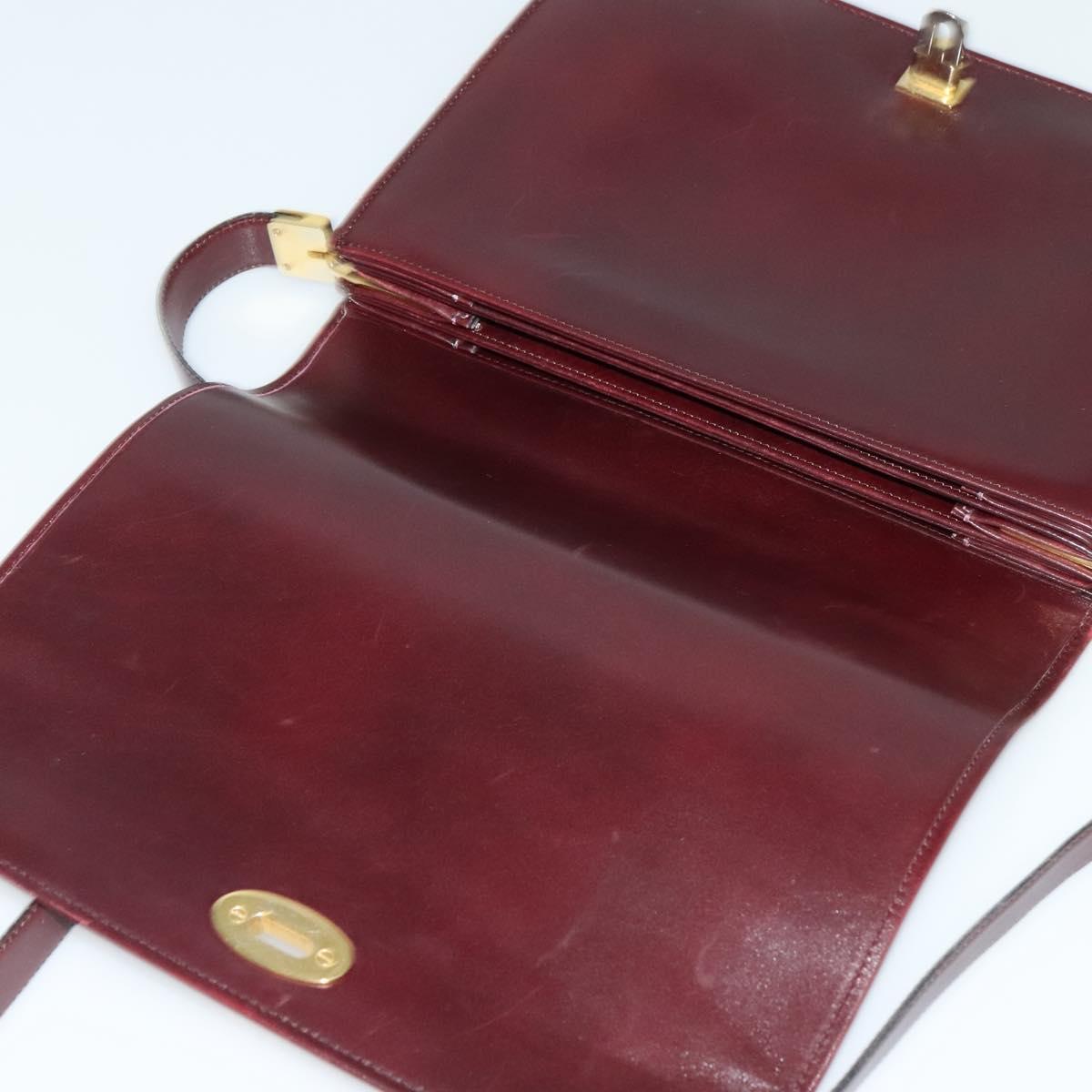 BALLY Shoulder Bag Leather Bordeaux Gold Auth BA2313