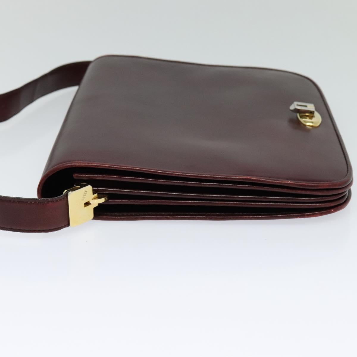 BALLY Shoulder Bag Leather Bordeaux Gold Auth BA2313