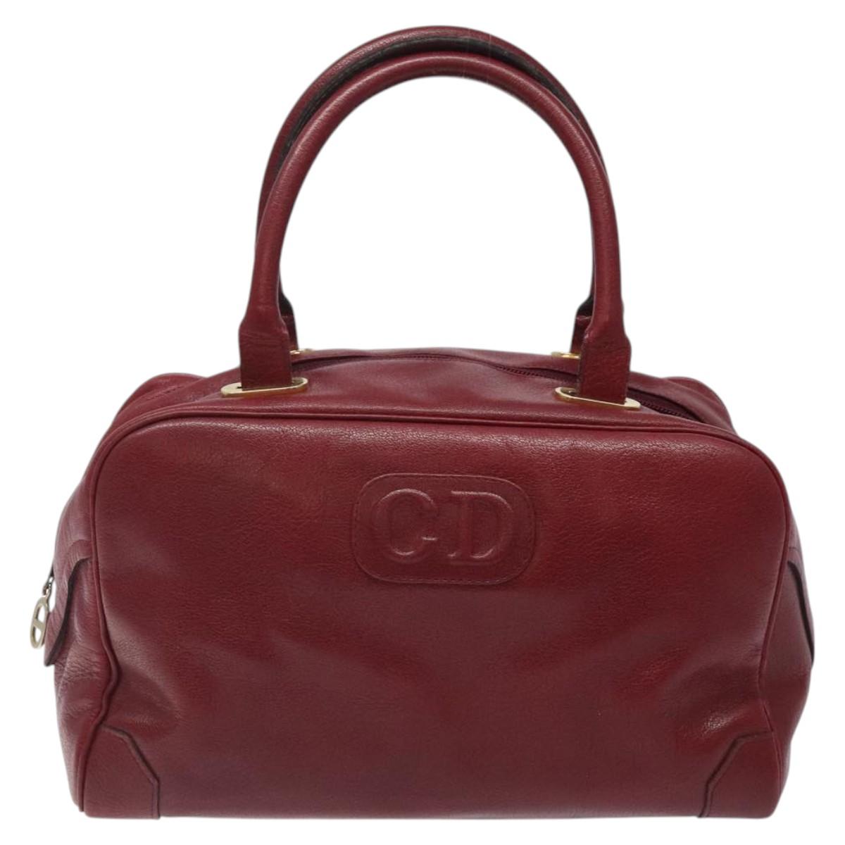 Christian Dior Hand Bag Leather Red Gold Auth BA2315