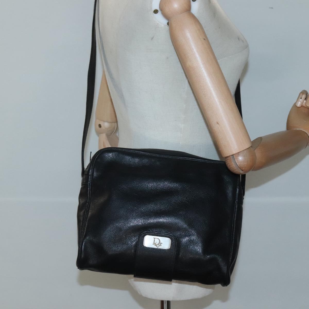 Christian Dior Shoulder Bag Leather Black Gold Auth BA2316