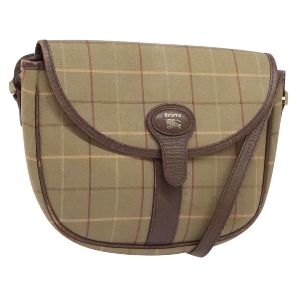 Burberrys Nova Check Shoulder Bag Canvas Beige Gold Auth BA2319