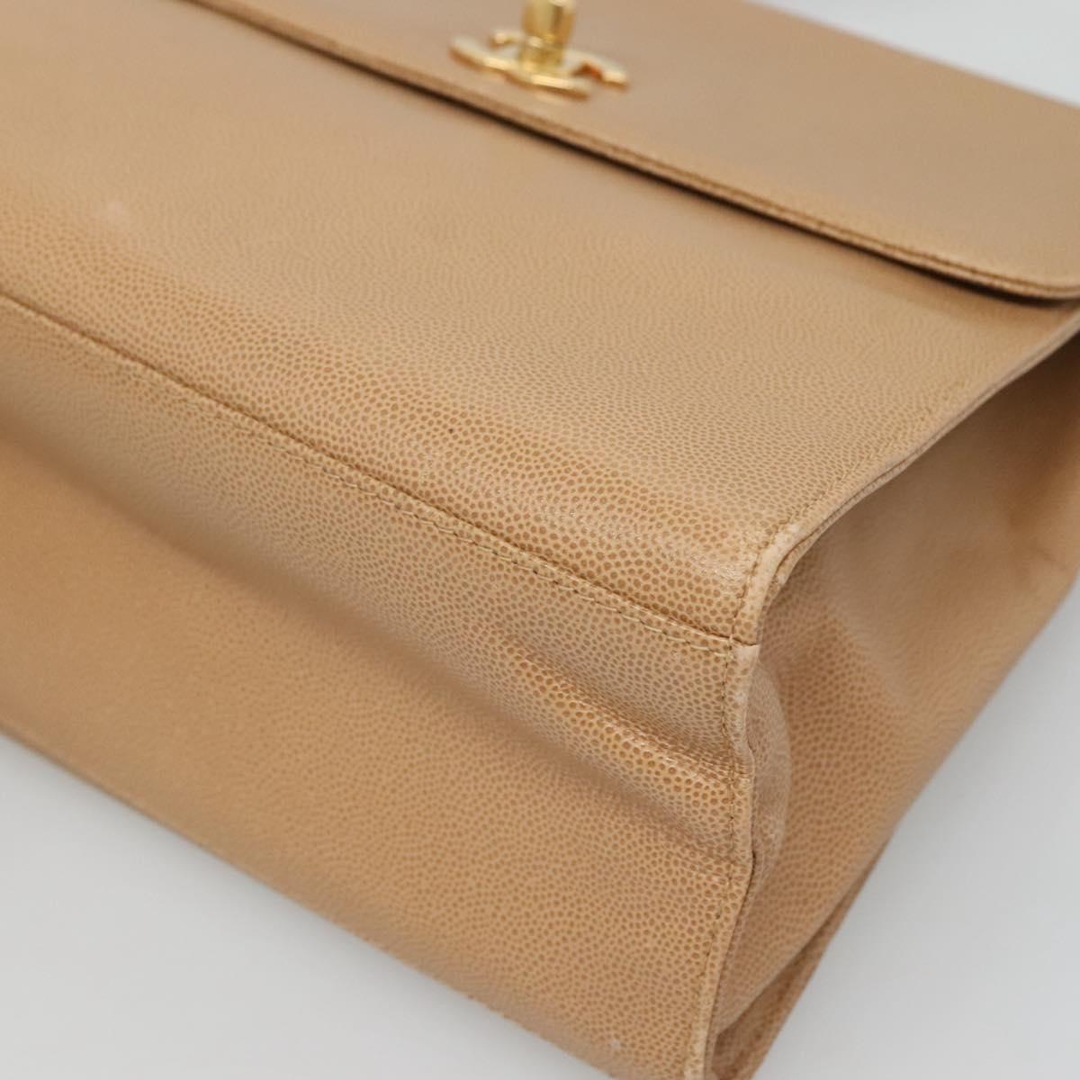 CHANEL Shoulder Bag Caviar Skin Beige Gold CC Auth BA2341