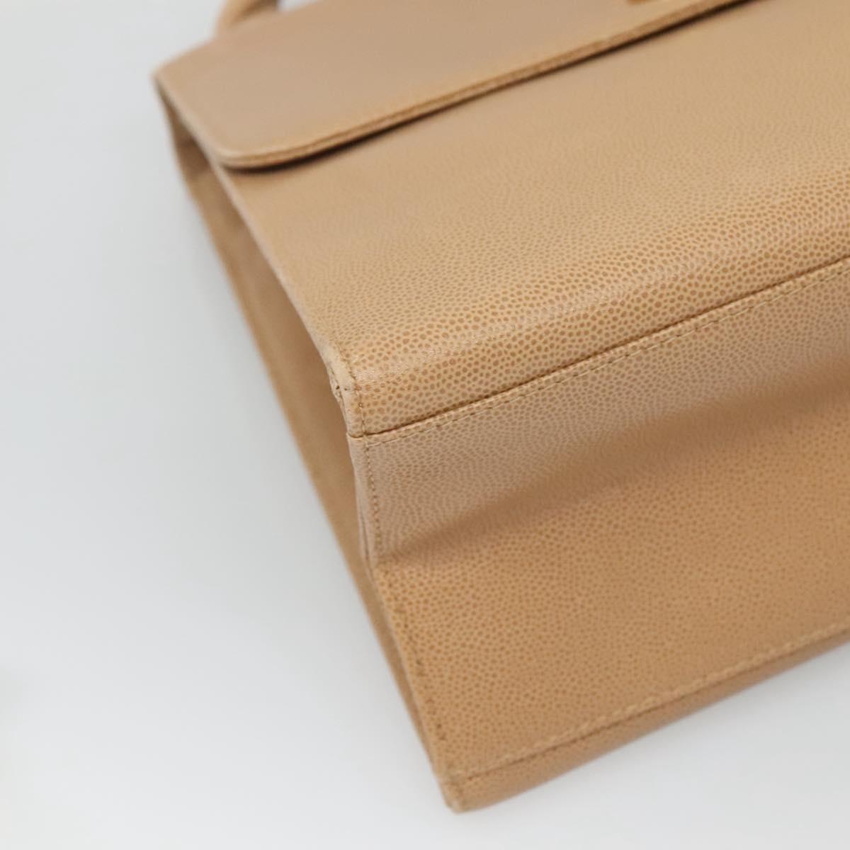 CHANEL Shoulder Bag Caviar Skin Beige Gold CC Auth BA2341