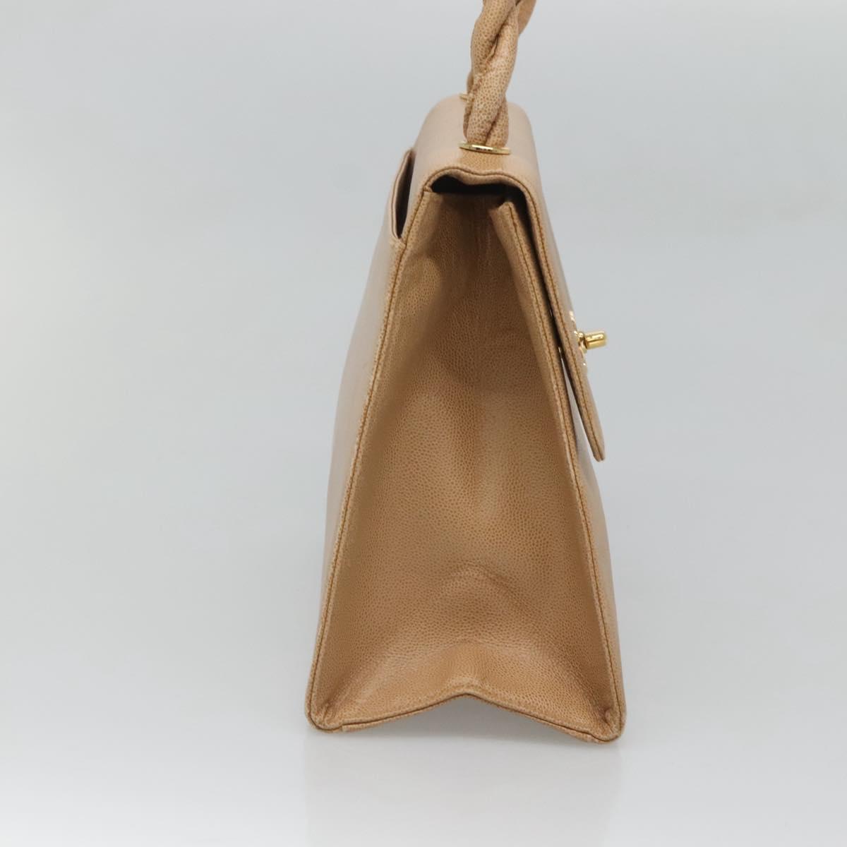 CHANEL Shoulder Bag Caviar Skin Beige Gold CC Auth BA2341