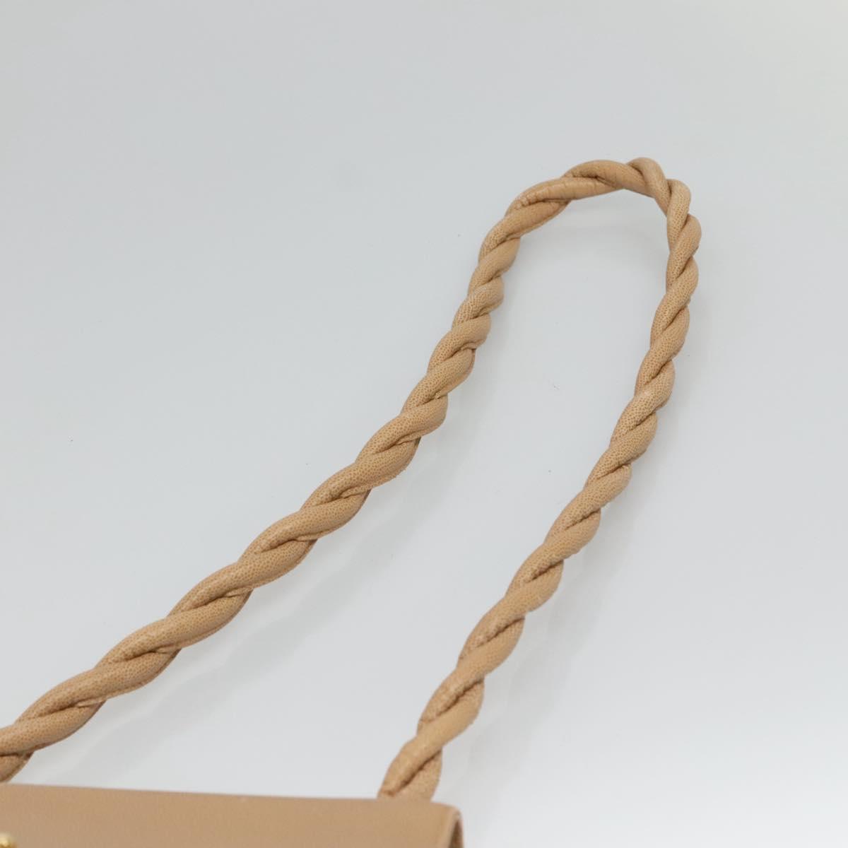 CHANEL Shoulder Bag Caviar Skin Beige Gold CC Auth BA2341