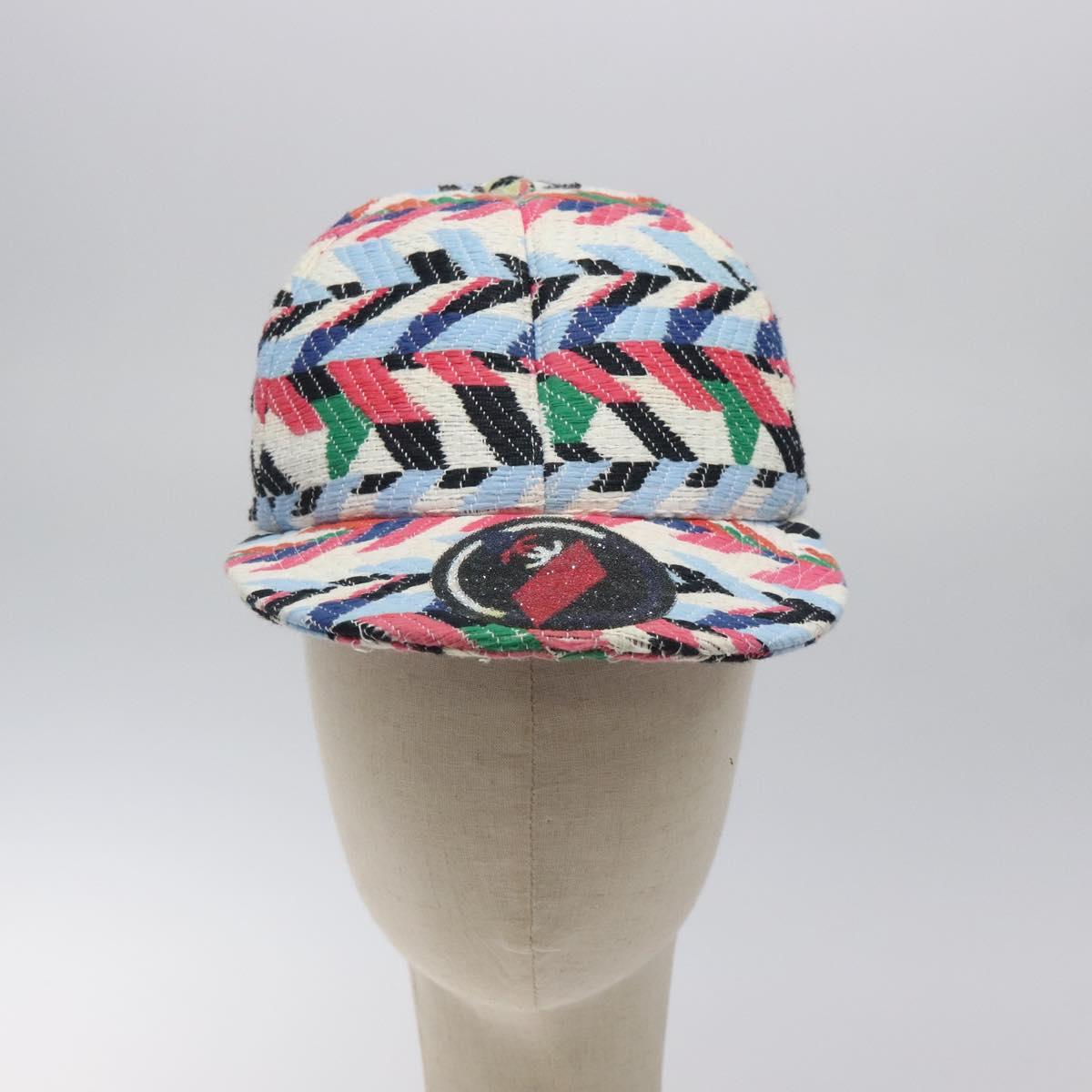 CHANEL Airline Cap Cotton Multicolor CC Auth BA2344